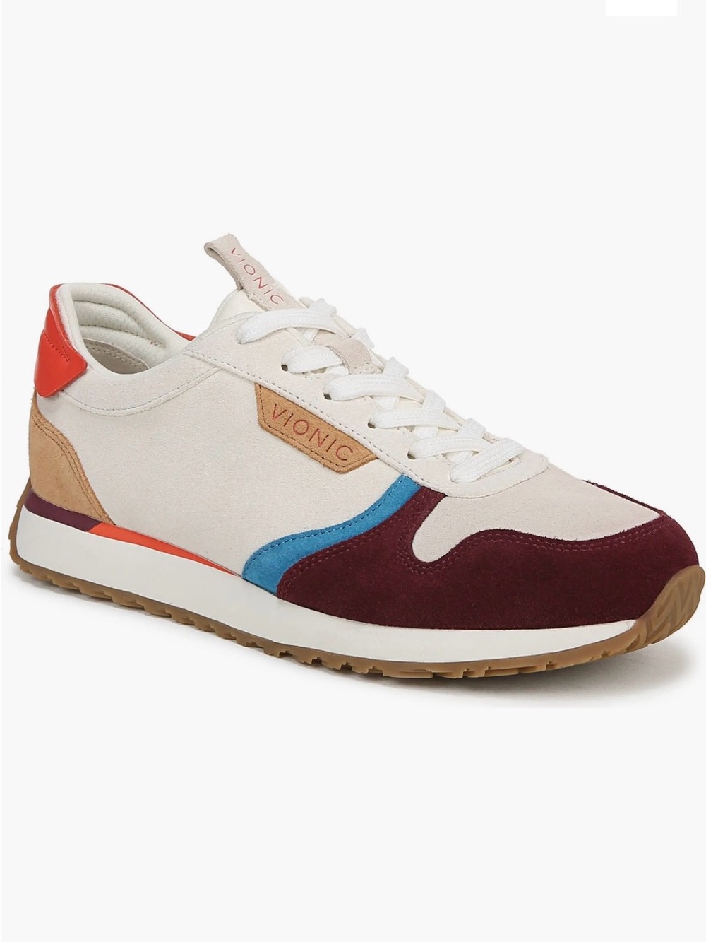 Vionic Women’s Monarch Suede in Ivory Multi - Cream, Burgundy, Blue, Orange Trim